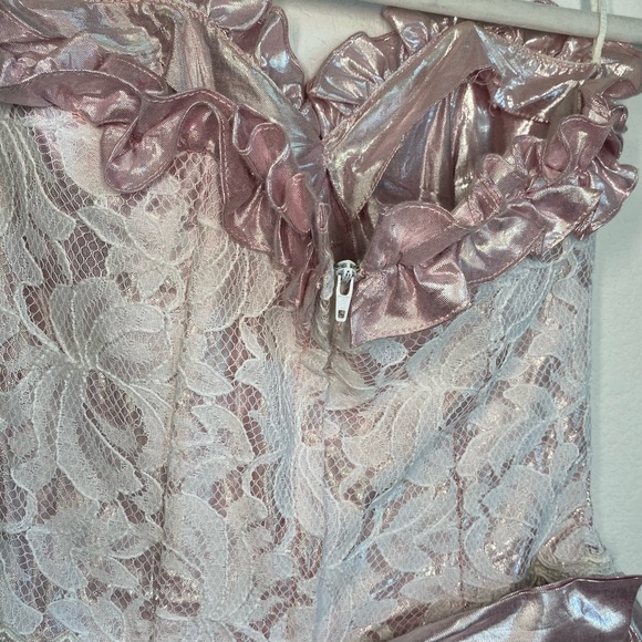 1980s Scott McClintock Metallic Pink & Lace Dress (A8) - Picture 7 of 14